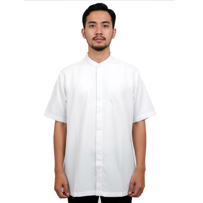TOPTEN Kemeja Koko Pria Lengan Pendek Bahan Katun Variasi Bordir Warna Putih
