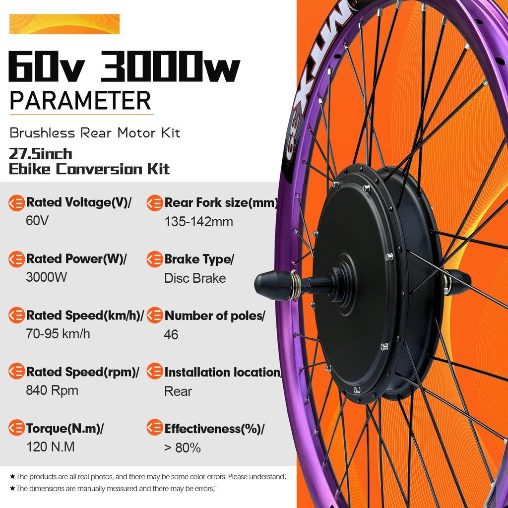 Electric Bike Conversion Kit 60V 3000W Brushless Rear Drive Engine Hub Motor Wheel For E-bike