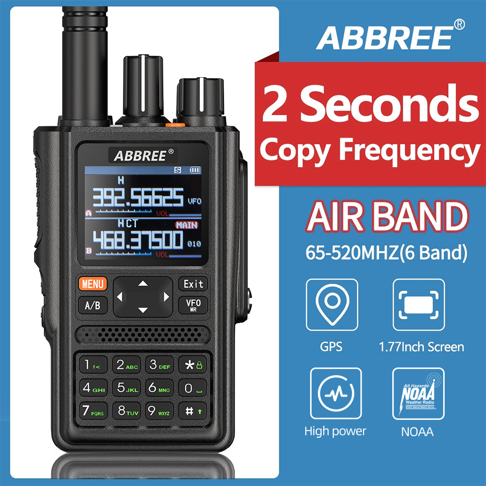 New ABBREE AR-F8 108MHz-520MHz Full Band Walkie Talkie Wireless Copy Frequency Air Band GPS High Pow