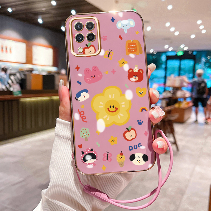 Casing Hp Untuk Samsung Galaxy A22 M22 Case Bunga Senyuman Penyepuhan Cesing silikon Kasing SoftCase