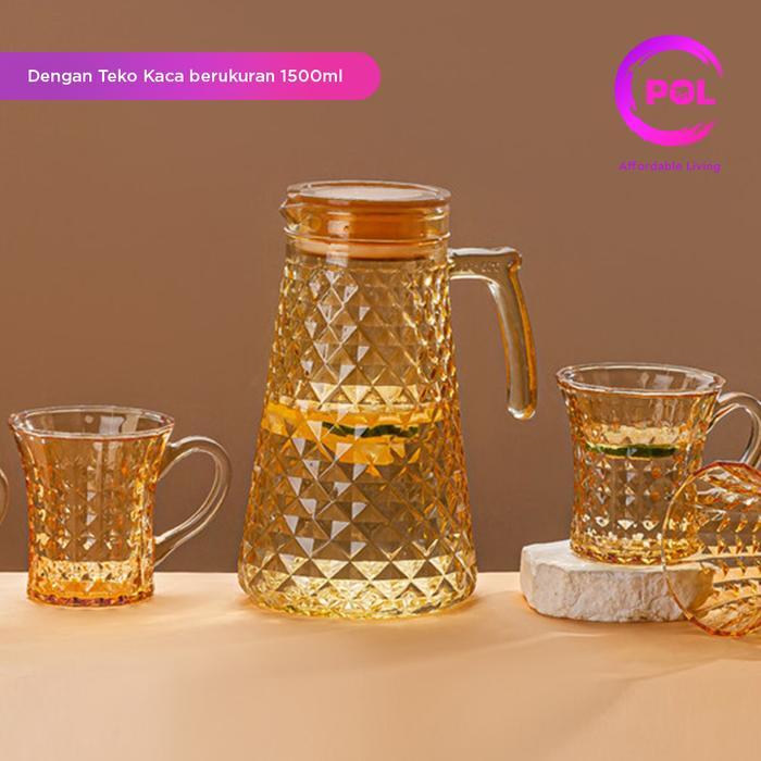 Promo [Garansi Pecah] Pol Set Teko Air Kaca Nanas 7 In 1 Pitcher Glass Kettle 7 In 1 Kettle Air Kaca