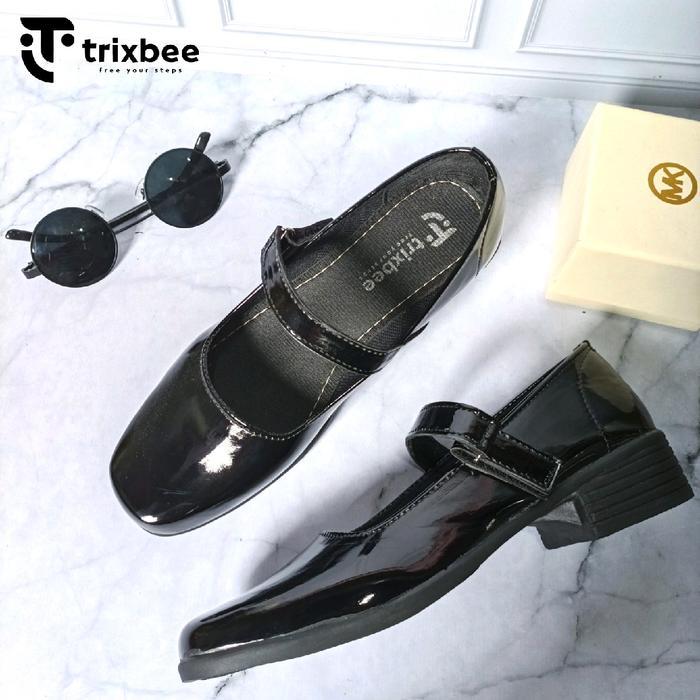 ORIGINAL Trixbee Sepatu Pantofel Wanita Paskibra Hitam Kilap Hak 3cm Sepatu Sekolah Putih Heels