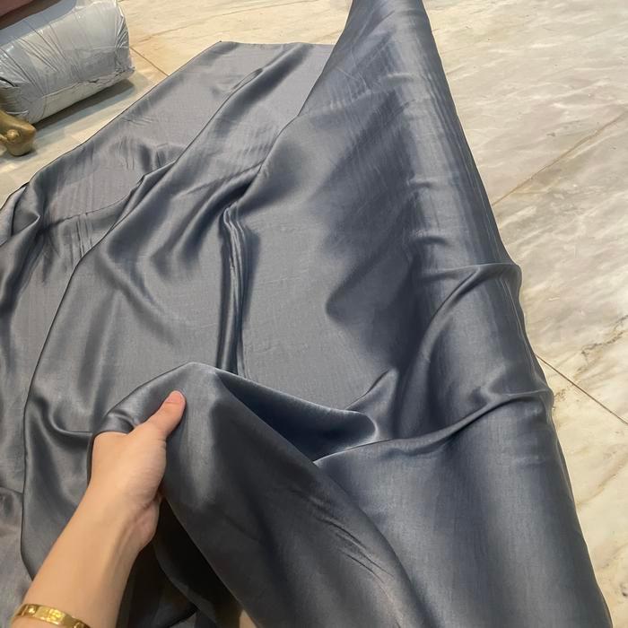 Terlaris Bahan Kain Satin Maxxymarra Maksmara Pure Silk Original Warna Metalic Abu Denim Tua