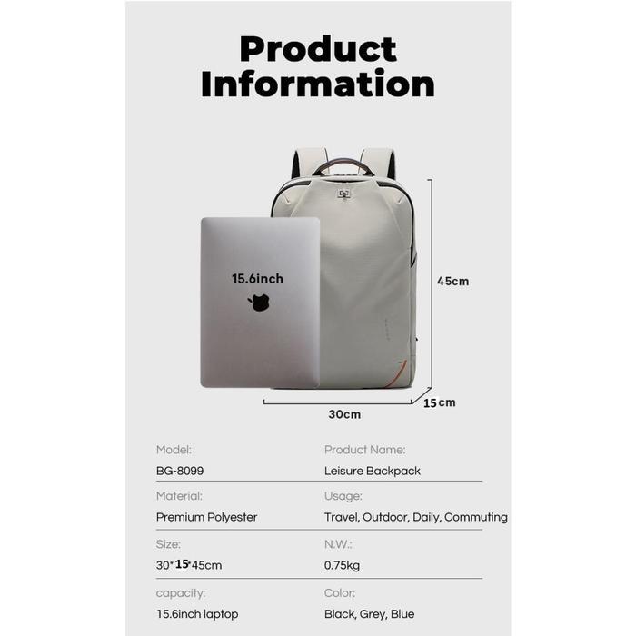 BANGE Tas Ransel pria Laptop Kerja Backpack Pria BG8099