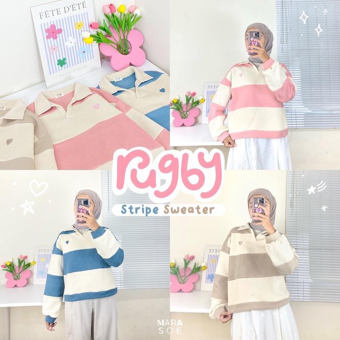 [Marasoe] RUGBY STRIPE SWEATER - Sweatshirt Sweater Rugby Polo Shirt Sweater Korean Casual Sweater
