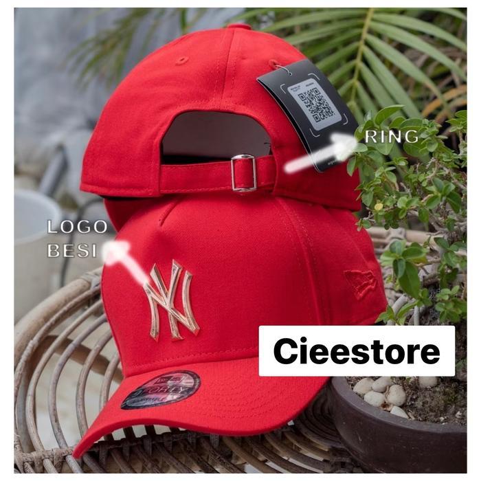 Topi Baseball Mlb Ny Metal Gold Logo Original Red Caps