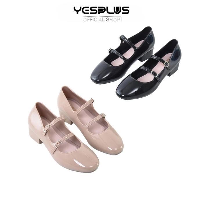 Donatello - A02Sepatu Pantofel Wanita Heels 5Cm Double Strap Glossy Sandal Wanita Sandal Tali Simple