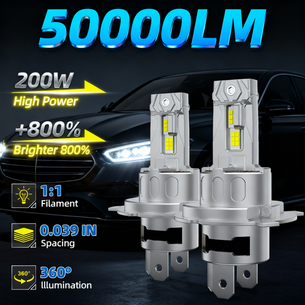 H4 Led Headlight Canbus 1:1 Mini Size Car Front Lights With Fan 50000LM 200W Super Bright Wireless