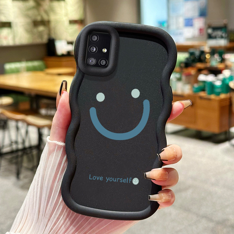 Casing Hp Untuk Samsung A51 M40s Case Simple smile Gelombang Cesing Kesing Hitam Silikon Anti Kasing