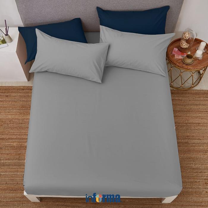 Informa Linotela 100X200 cm Seprai Single Katun - Abu-Abu Sarung Kasur Tempat Tidur Pelindung Sprei