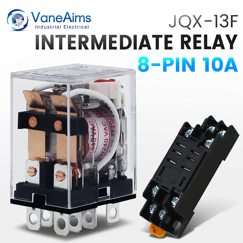 Jqx-13F Hh62P High Power Relay Coil General Dpdt Micro Electromagnetic Relay Switch With Socket Base