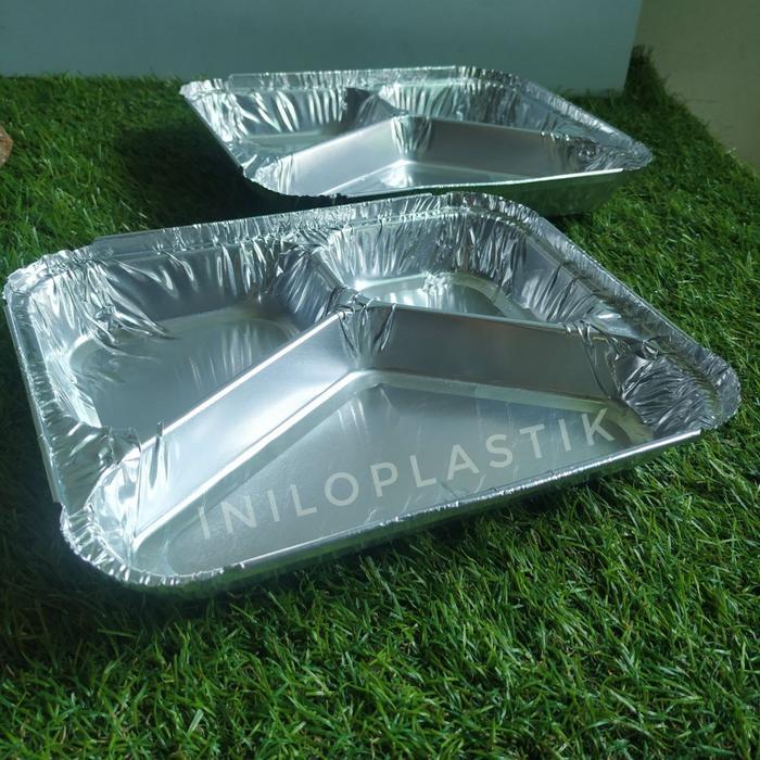 [25pcs] Aluminium Tray Bento sekat 3 + Tutup / Alumunium BX 2193 Food Grade