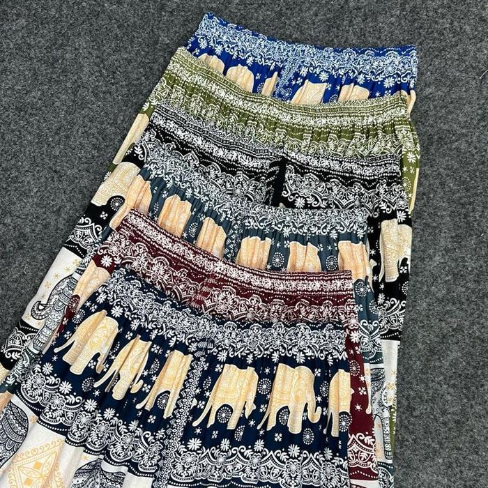 READY Rayanauli Celana Kulot Wanita Jumbo Rayon Motif Gajah Kain Bali Panjang Nyaman Santai All Size