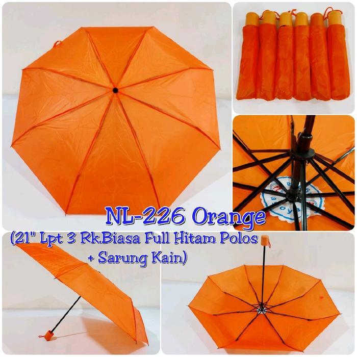 "New" Kiranaabadi Payung Lipat 3 Polos Nagoya nl226 rangka hitam cocok untuk sablon