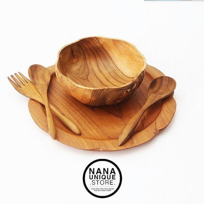 Anjani Dinner Peralatan Makan Set Hotel Sendok Piring Mangkok Kayu