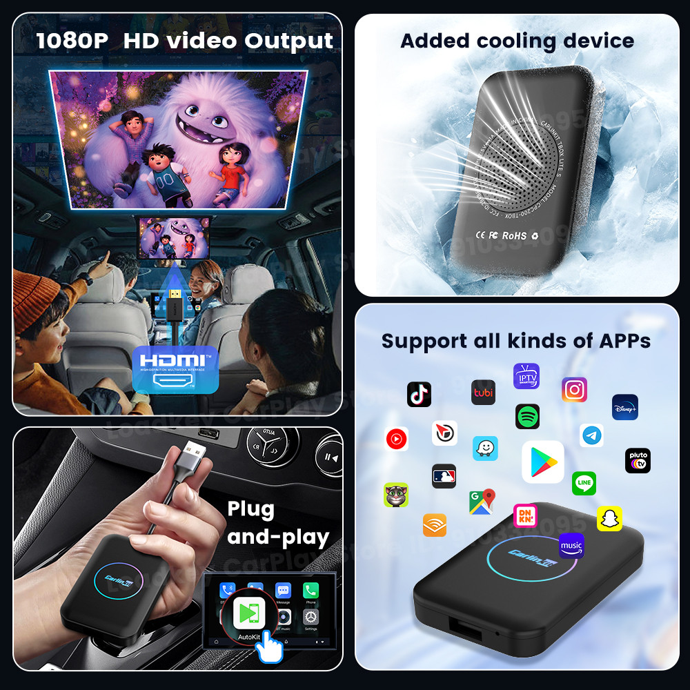 2026 CarlinKit LITE S Android TV Box Wireless Carplay Android Auto For Youtube Netflix Iptv HD
