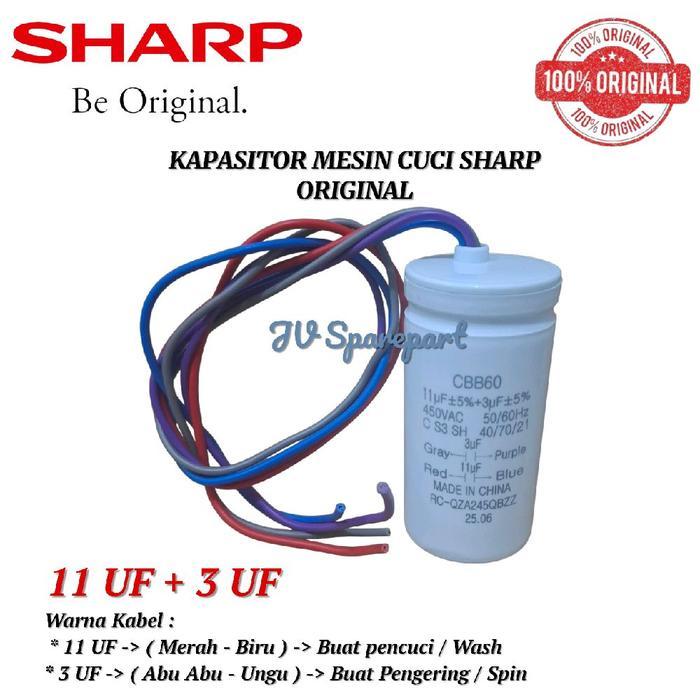 SHARP ES-T65M KAPASITOR 11+3 UF MESIN CUCI SHARP 2 TABUNG ORIGINAL