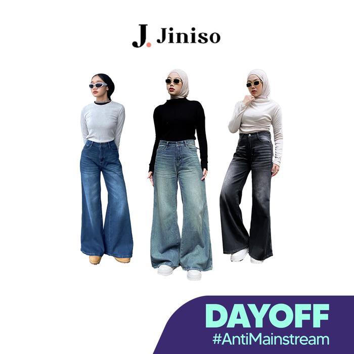 DAYOFF - JINISO HIGHWAIST FLARE CUTBRAY CELANA JEANS WANITA