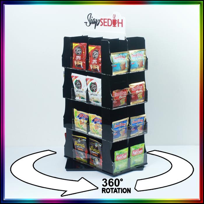 Rak Akrilik Kopi Display Siap Seduh Pedestal Rotate Putar Large