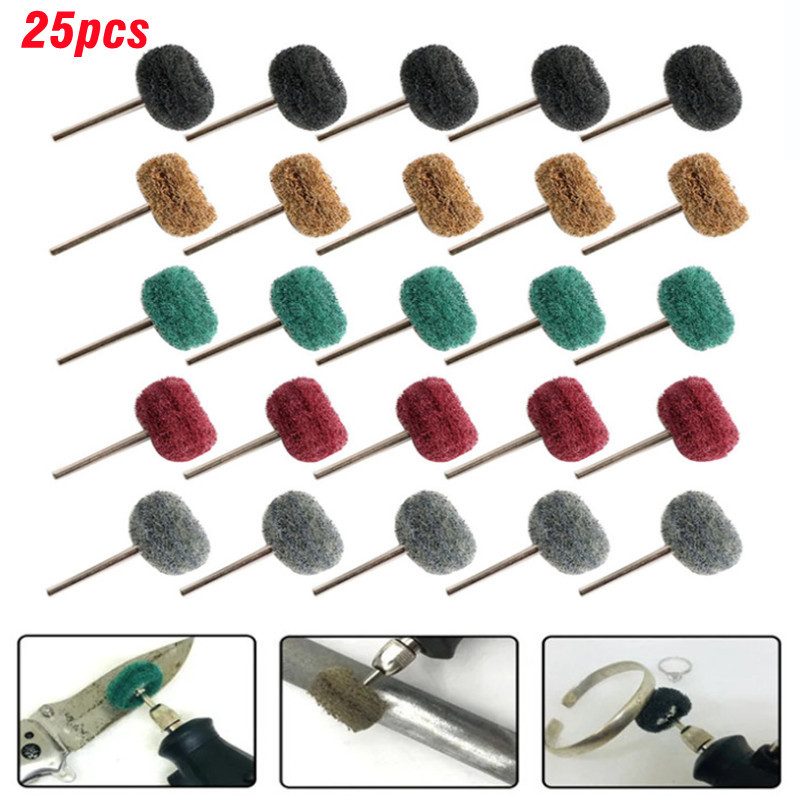 25pcs Mini Drill Abrasive Brush Nylon Fiber Buffing Polishing Wheel with 3mm/2.35mm Shank for Dremel