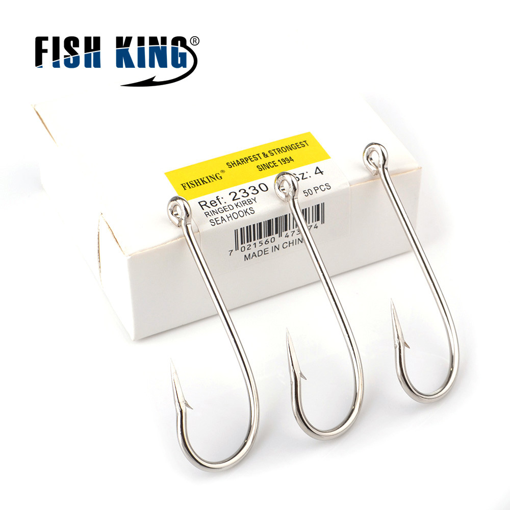 FTK 100-200PCS Long Handle High Carbon Steel Fishing Hooks Sharp Barbed Hook Jig Ringed Kirby Hook
