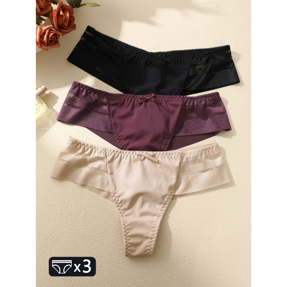 Finetoo 3Pcs Women'S Lace Hollow Out Underwear Breathable Low-Waist Thongs Female Comfort Stretchy
