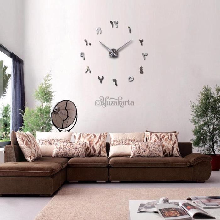 JAM DINDING JUMBO HIJAIYAH DIY CLOCK ARABIC SILVER RAKSASA BESAR