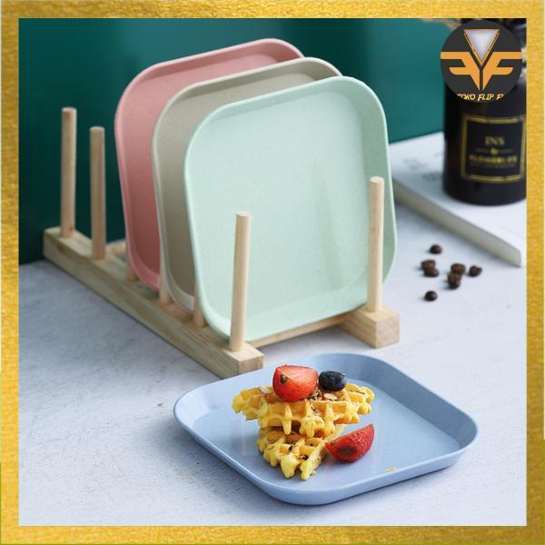 Piring Jerami Persegi / Piring Saji Buah / Wadah Buah Snack / Piring Plastik Ceper Set Straw