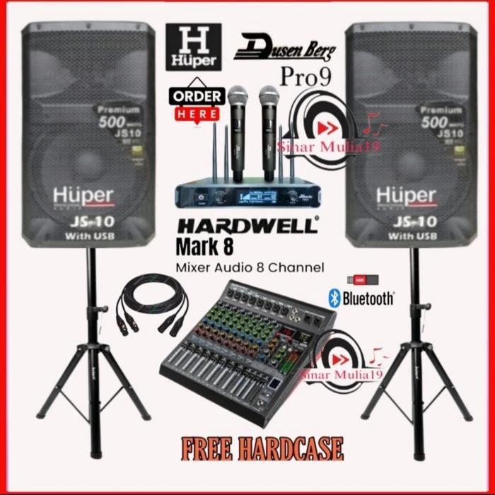 Paket Sound System Karaoke SPK Aktif HUPER JS10 Mixer Hardwell MARK 8 - Paket : Terbaik