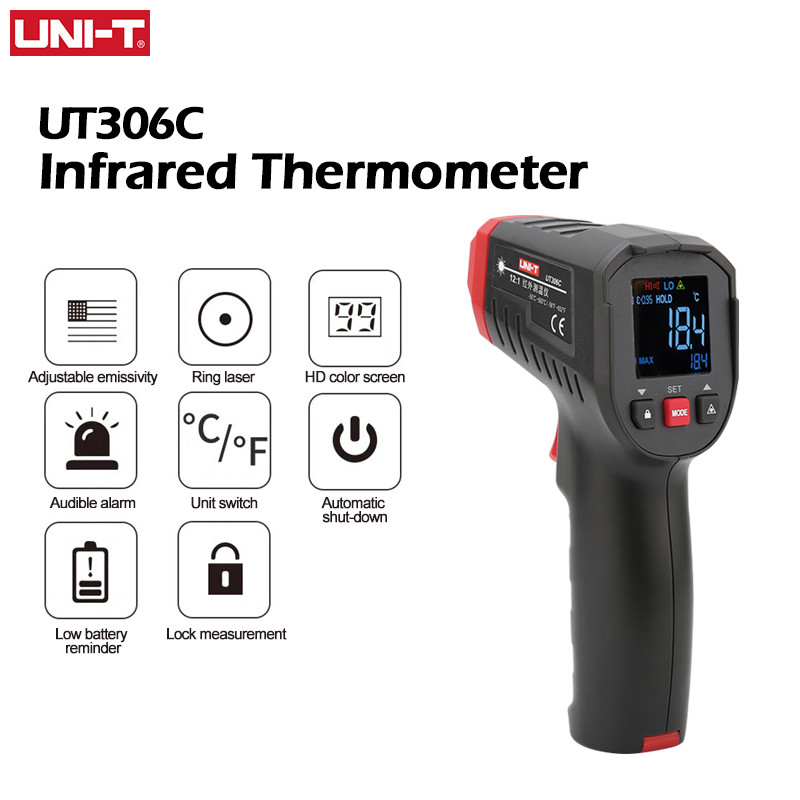 UNI-T Infrared Thermometer UT306S UT306C Non-contact Industrial Laser Digital Temperature Meter