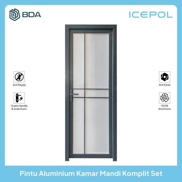 Icepol Pintu Kamar Mandi Aluminium Pintu Alumunium Full Set Pintu Kaca Aluminium Kamar Mandi White