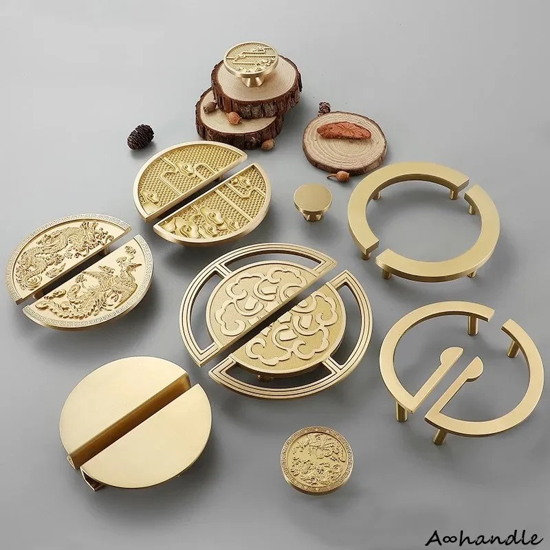 New Chinese Brass Handle Pair Handle Furniture Hardware Cabinet Pulls Drawer Knobs Kitchen