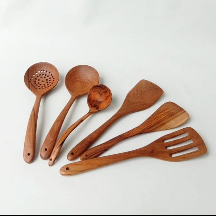 Wooden Cooking Spoon / Spatula Kayu / Sodet Kayu / Sutil Kayu Set 6 Tbk