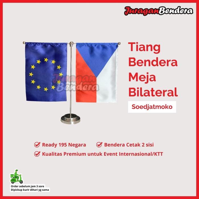 Tiang Bendera Meja Bilateral Soedjatmoko - Stainless Besi Anti Karat Premium Ready Semua Negara