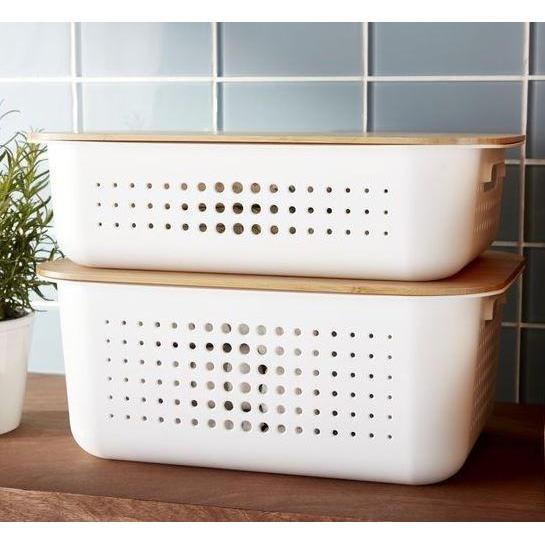 TERLARIS storage box kotak penyimpanan organizer box putih dengan tutup kayu READY STOCK