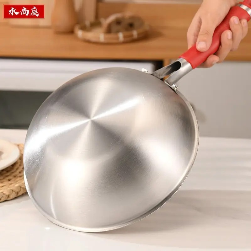 304 stainless steel wok with cover non-stick skillet frying pan Multifunctional frying pan induction