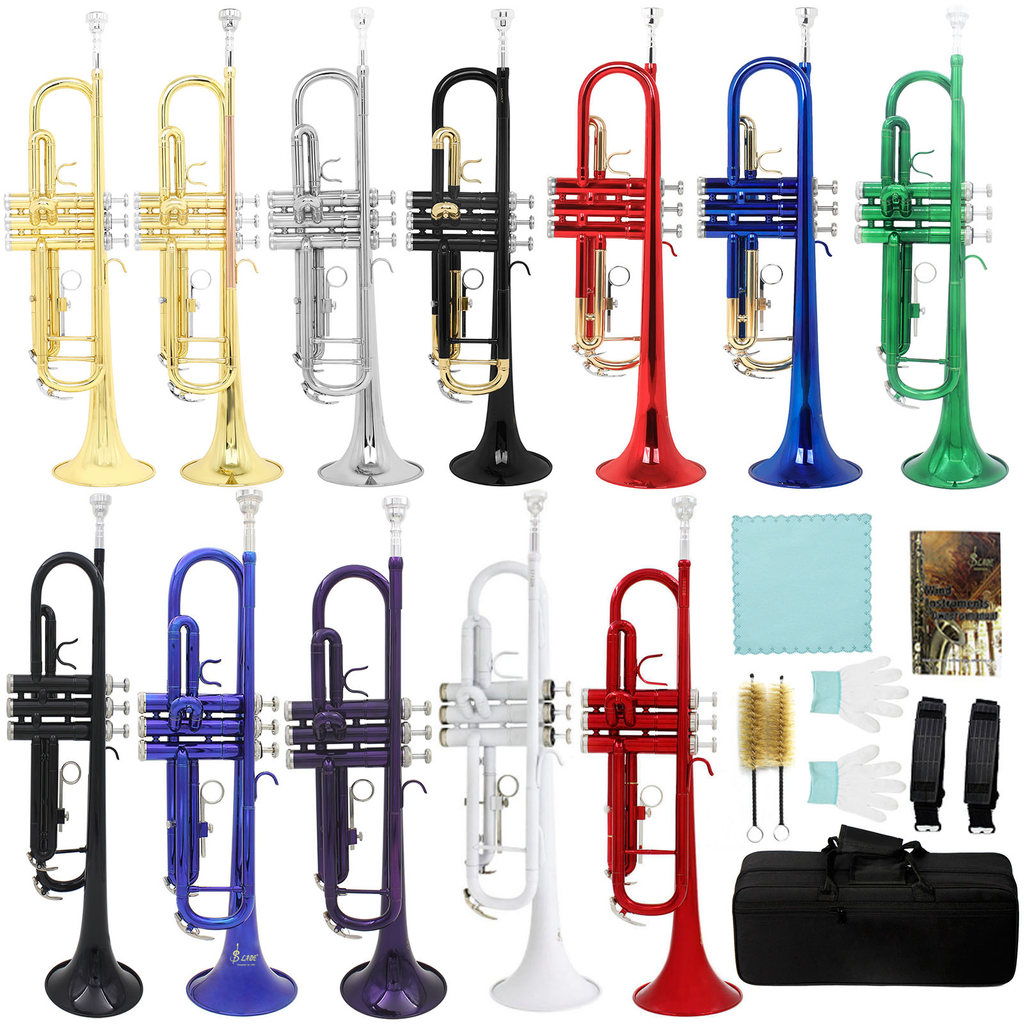 SLADE Colourful Bb Trumpet Standard Brass Trumpet Set for Students Beginners Professional Trumpet