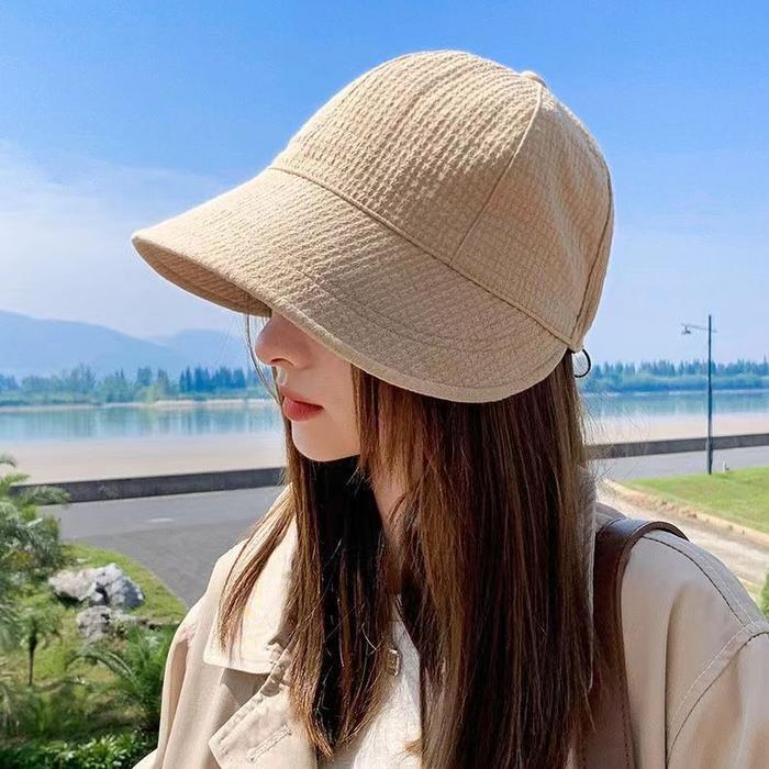 Topi Wanita Korea Berhijab Perlindungan Matahari Bucket Hat Pantai Uv Topi Lebar Visor Lipat Hat