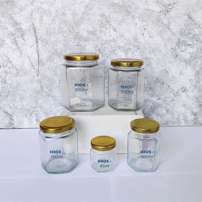 Hexagon Glass Jar 50ml 100ml 200ml 250ml 500ml / Jar Kaca Hexagonal 50ml 100ml 200ml 250ml 500ml