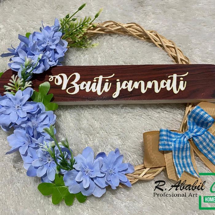 Hiasan Pintu Assalamualaikum Welcome Baiti Jannati Bunga Ring Akar Rotan Flower Wreath Hiasan Pintu