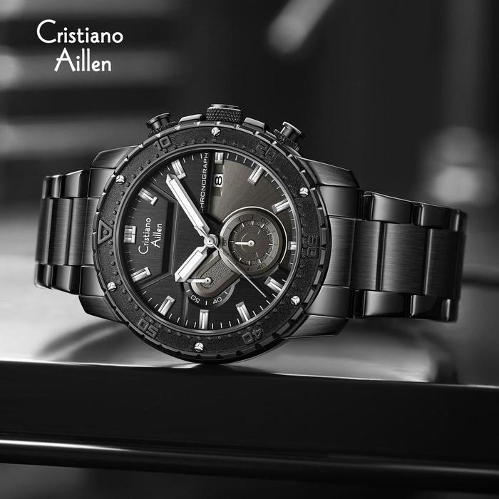Cristiano Aillen Jam Tangan Pria Analog 8900 Rantai Stainless Steel Chronograph Kaca Sapphire Water