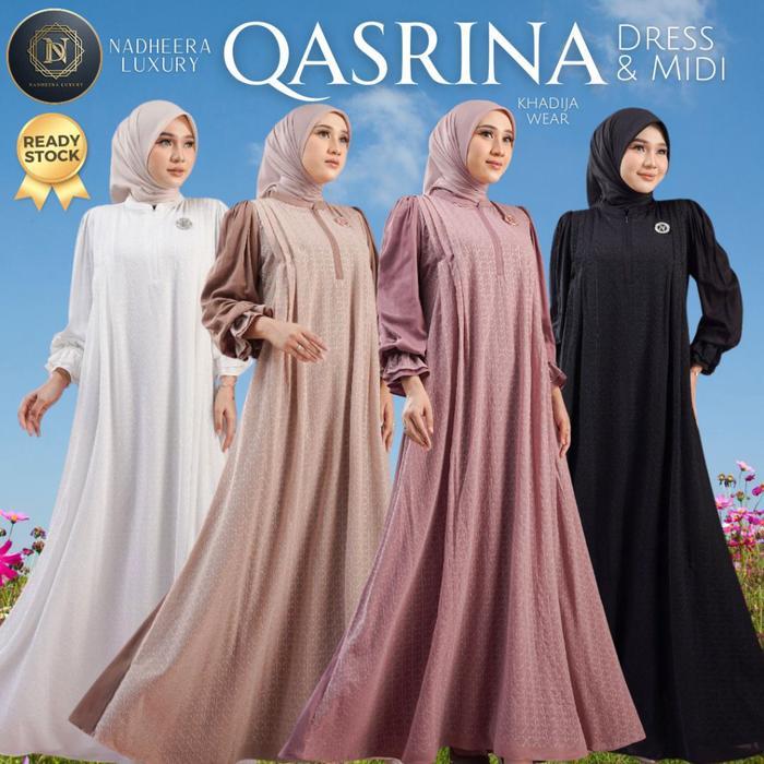 [Bisa Cod] Qasrina Dress Midi Nadheera Luxury Terbaru Babydoll Brukat Sp Khadijawear Qarina