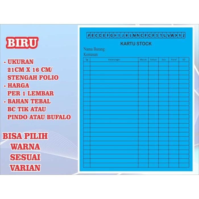 Cetak Kartu Stock / Kartu Stok Obat UKURAN STENGAH FOLIO
