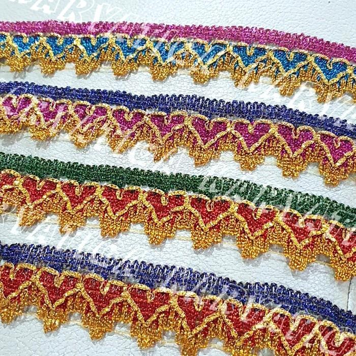 Renda Mahkota Emas 2 Warna Dil Mix Lebar +/- 3.9 cm Panjang 17 Yard