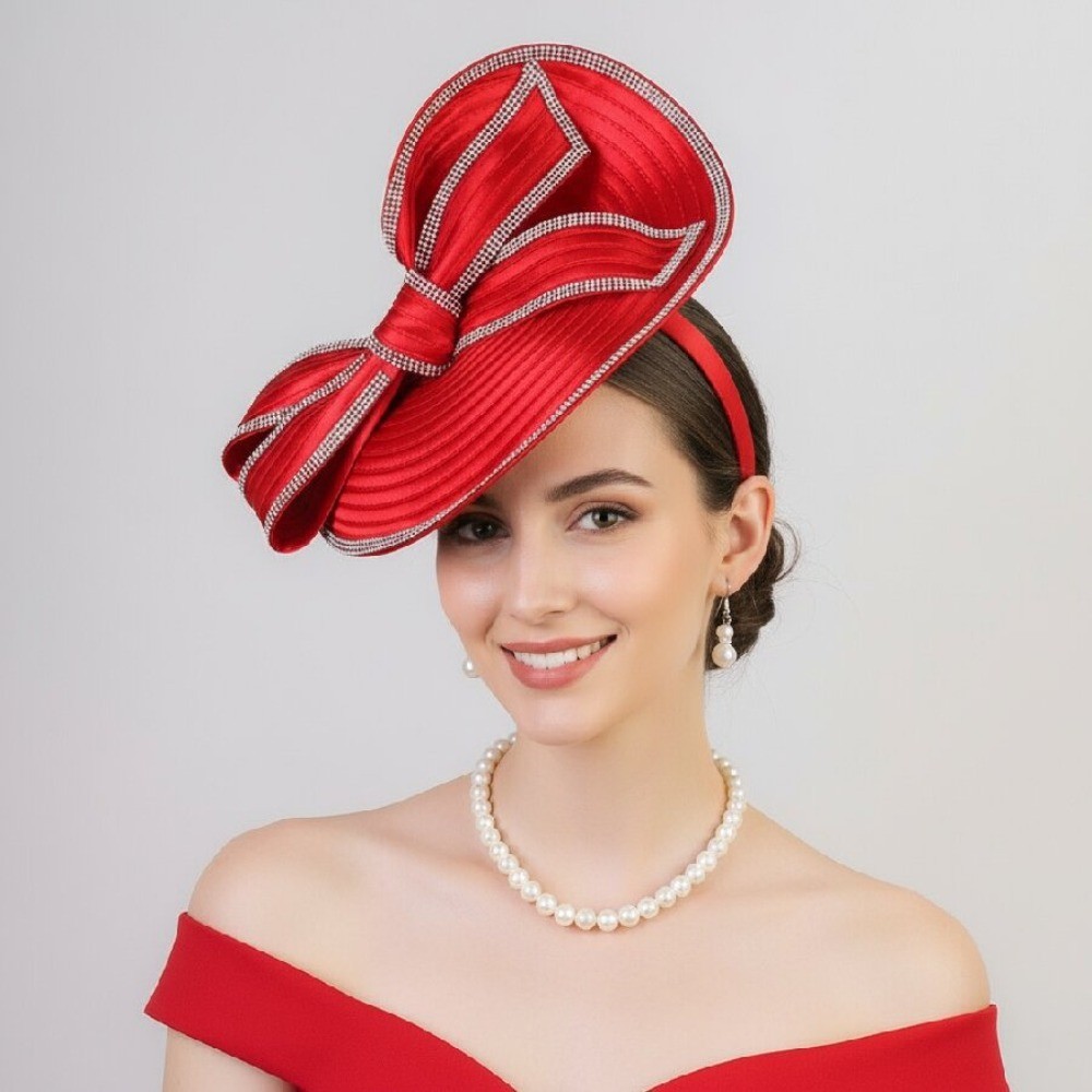 Exquisite Vintage Fascinator Hat Elegant Sweet Bow Rhinestone Headband Hair Hoop Formal Hat