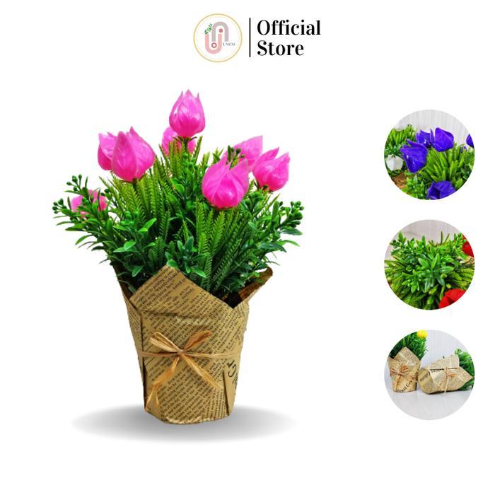 Stok Baru Tanaman Hias Mini Pot Bunga Tulip Plastik Artificial Dekorasi Rumah