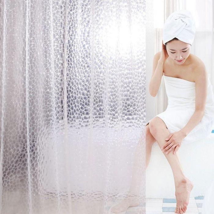 TIRAI KAMAR MANDI 3D DENGAN 12 KAIT TIRAI MANDI 180X200CM/TIRAI PVC TIRAI MANDI KUBIK TRANSPARAN