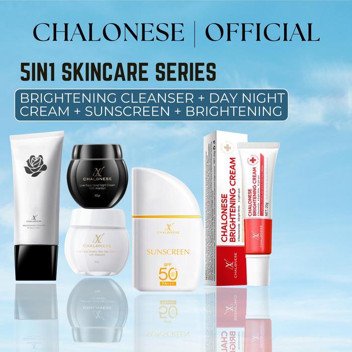 [CHALONESE] PAKET WHITENING SET 1 5IN1 (1SET MOISTURIZER+1PC WHITENING+1PC FACIAL WASH+1PC