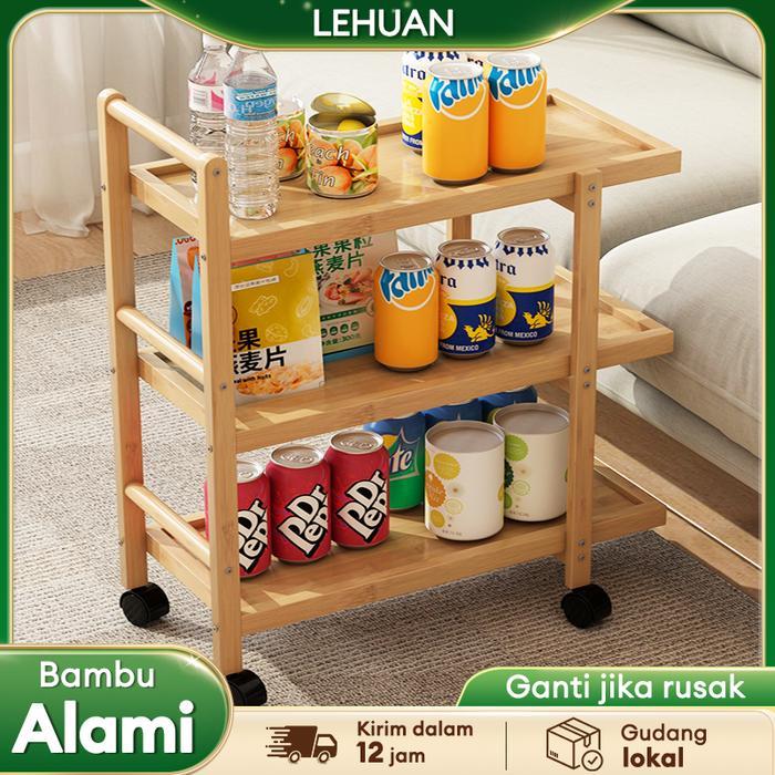 LH-Troli Makan Bambu, Troli Ruang Tamu, Troli Dapur Troli Bambu Sederhana Modern Troli Cemilan Troli