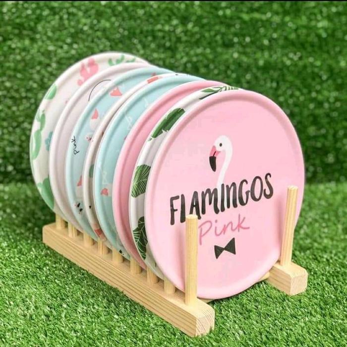 set Piring Flamingo isi 8 plus Rak